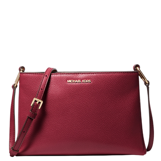 Bolsa Michael Kors Trisha Medium Pebbled Leather Crossbody Bag Cherry
