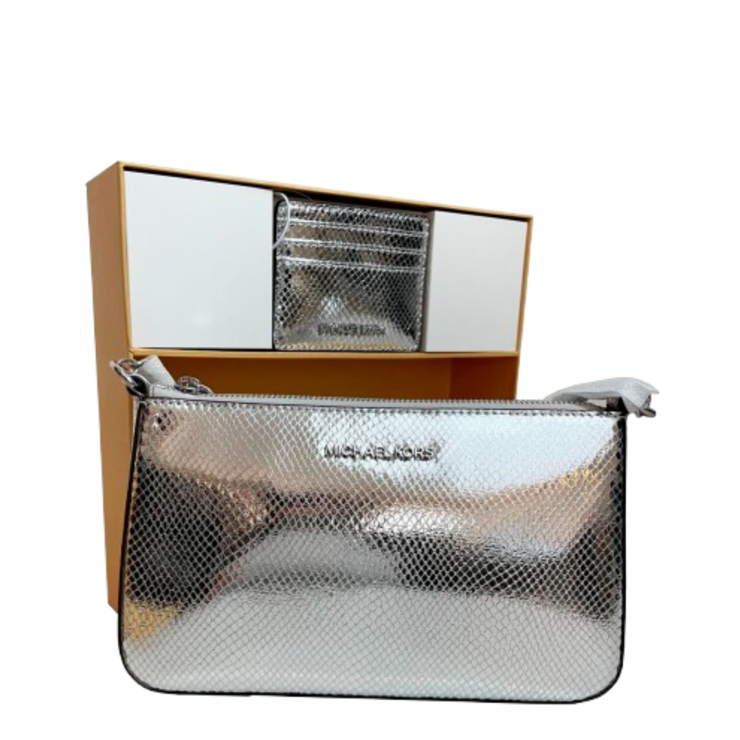 Bolsa Michael Kors Medium Pouch and Card Case Gift Set Silver