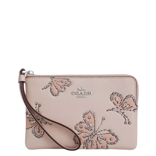 Monedero Coach Corner Zip Wristlet With Sparkly Butterfly Print
