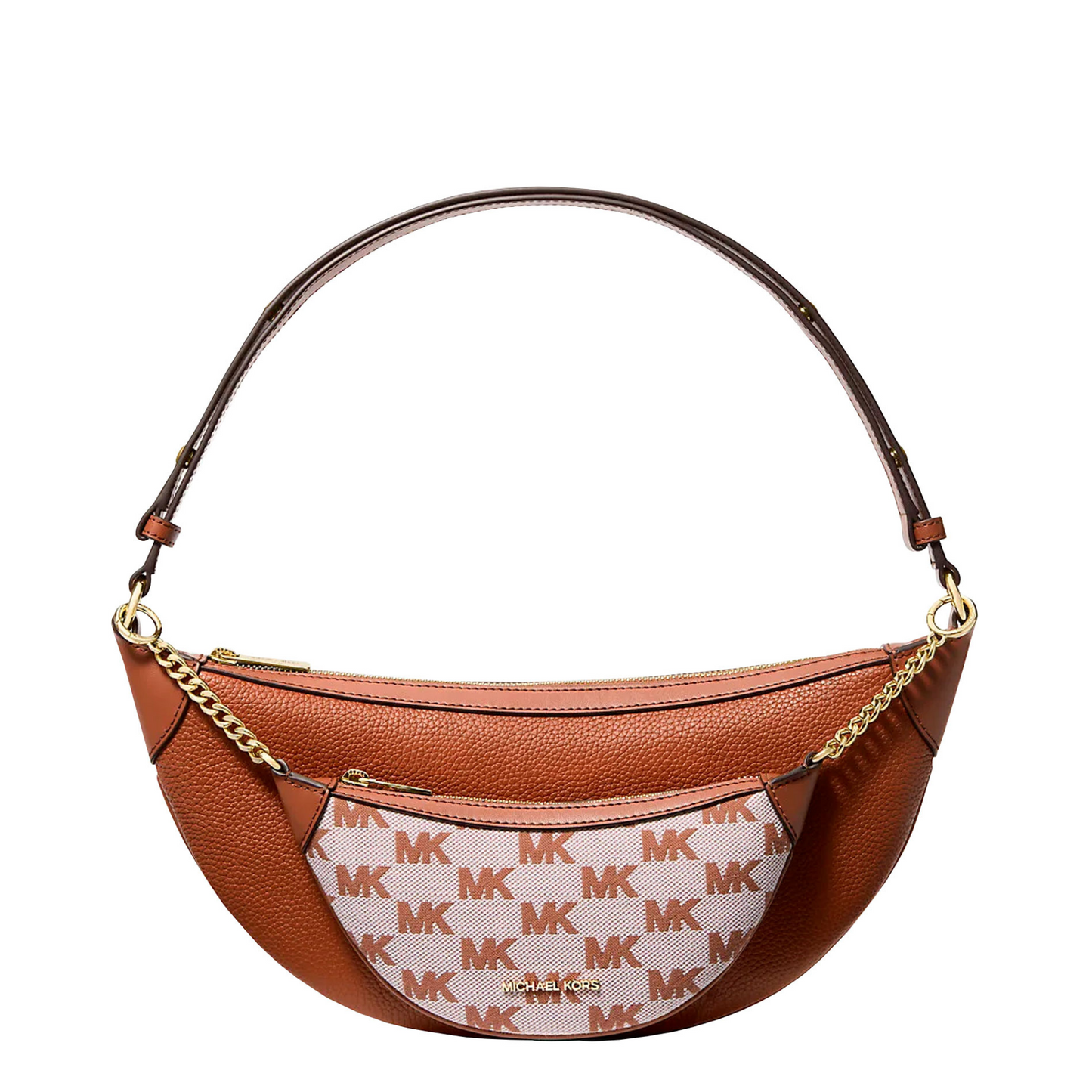 Bolsa Michael Kors Hollis Medium 2-in-1 Grain Leather and Jacquard Logo Shoulder Bag Luggage