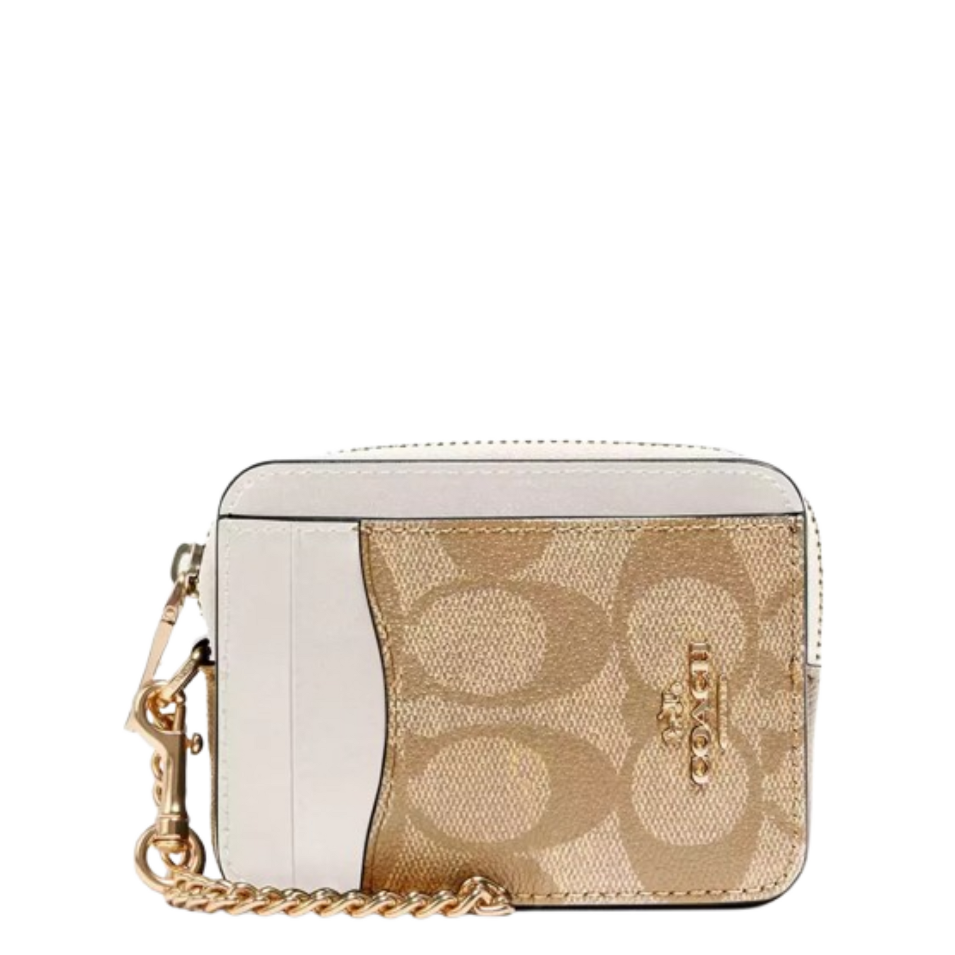 Monedero Coach Zip Card Case In Signature Canvas Light Khaki Chalk Furore