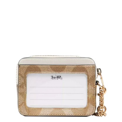 Monedero Coach Zip Card Case In Signature Canvas Light Khaki Chalk