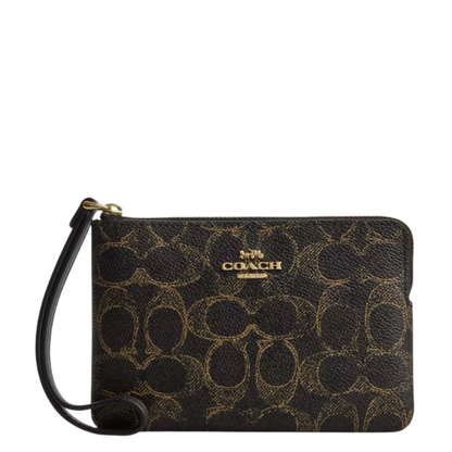 Monedero Coach Corner Zip Wristlet In Loved Signature Canvas Brown