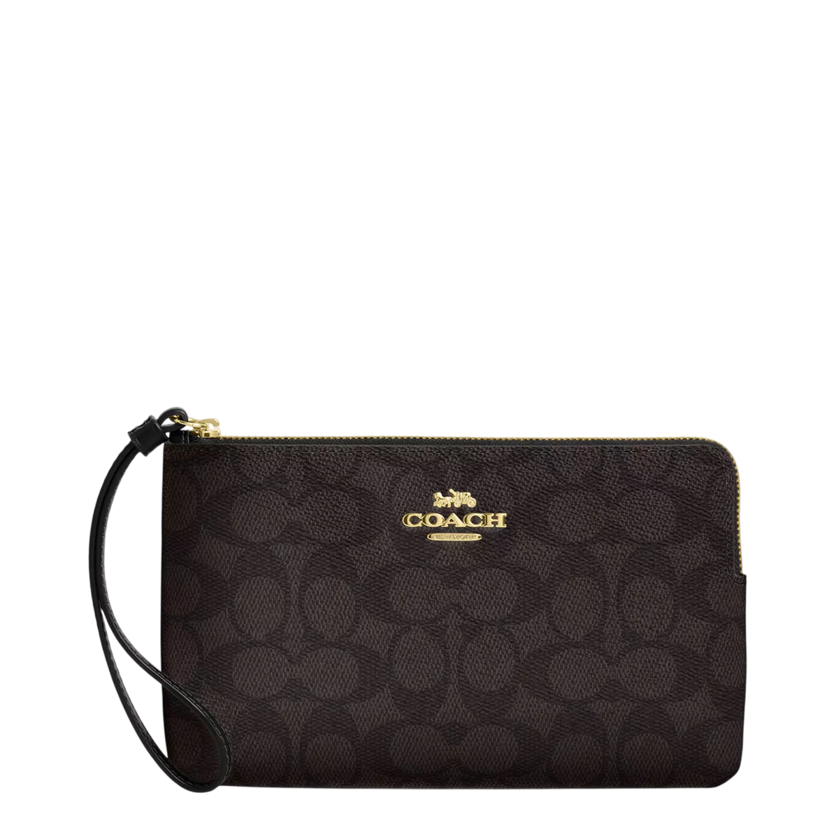 Monedero Coach Large Corner Zip Wristlet In Signature Canvas Walnut Black