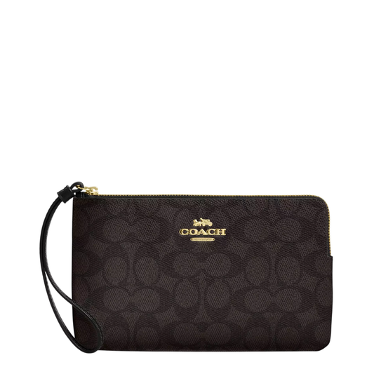 Monedero Coach Large Corner Zip Wristlet In Signature Canvas Walnut Black