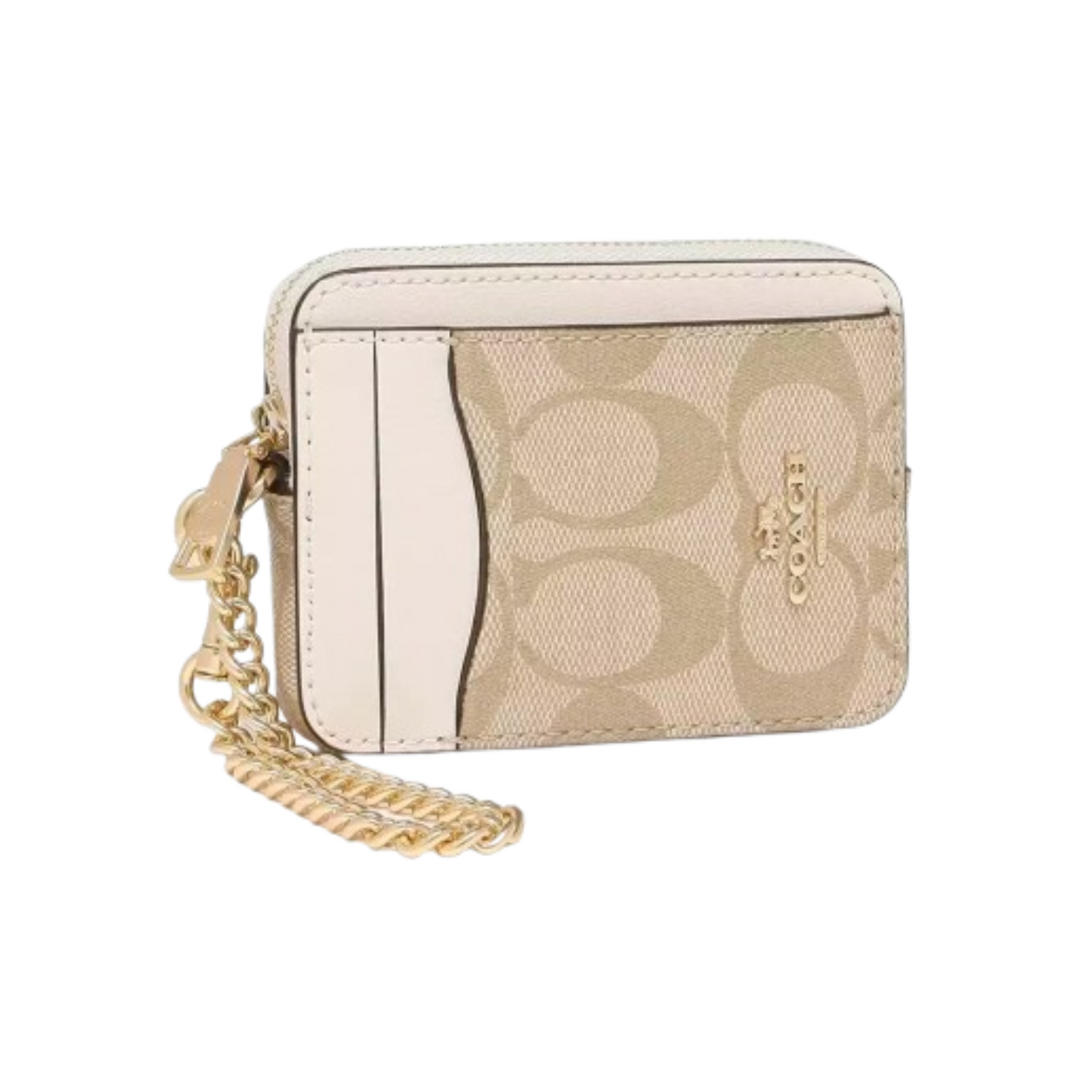 Monedero Coach Zip Card Case In Signature Canvas Light Khaki Chalk