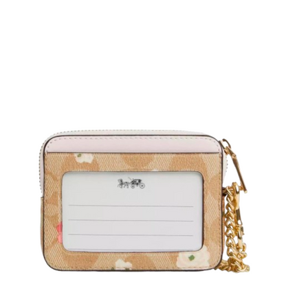 Monedero Coach Zip Card Case In Signature Canvas With Floral Print Light Khaki Chalk Multi