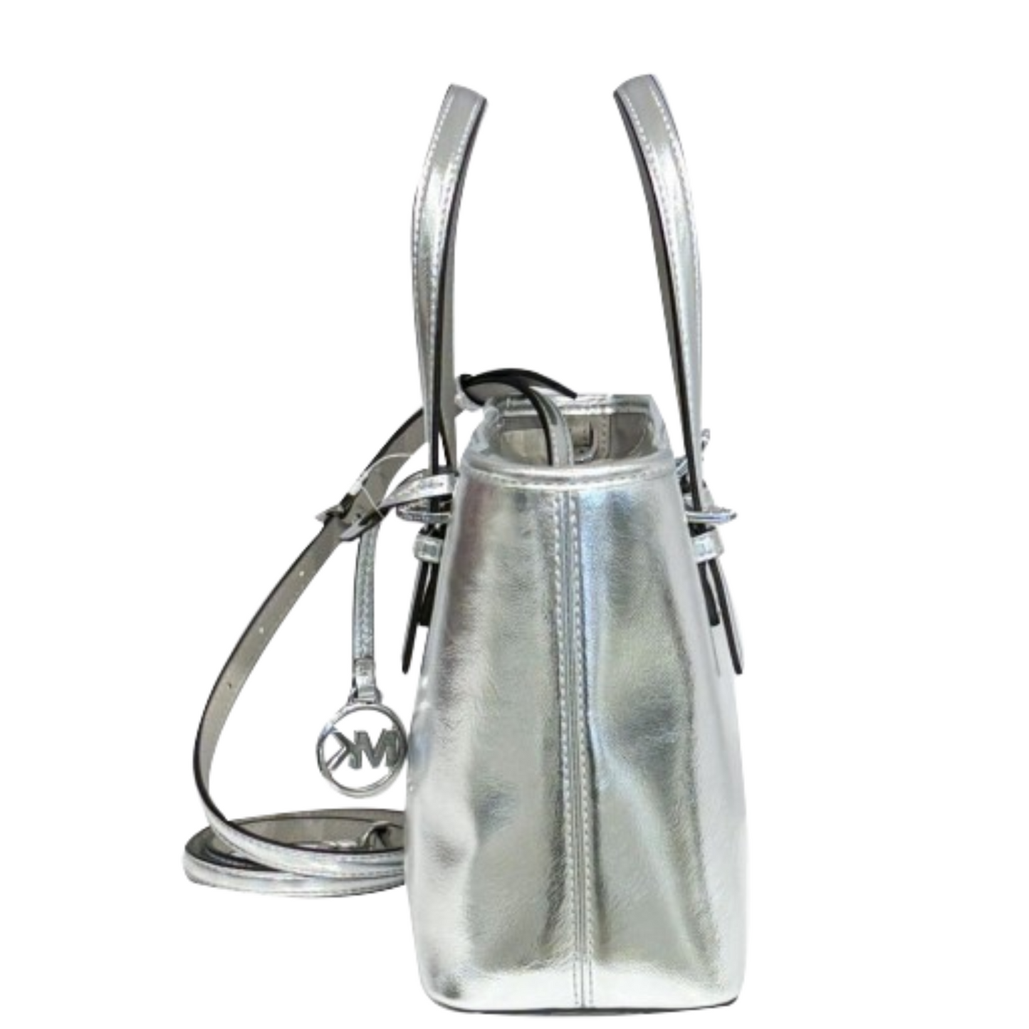 Bolsa Michael Kors Jet Set Travel Extra-Small Metallic Top-Zip Tote Bag Silver