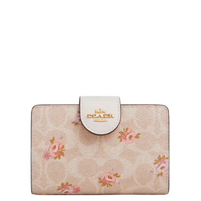 Cartera Medium Corner Zip Wallet In Signature Canvas With Floral Print Sand Multi