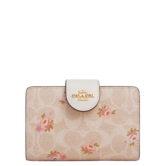 Cartera Medium Corner Zip Wallet In Signature Canvas With Floral Print Sand Multi