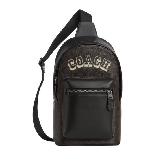 Bandolera Coach West Pack In Signature Canvas With Varsity Graphic