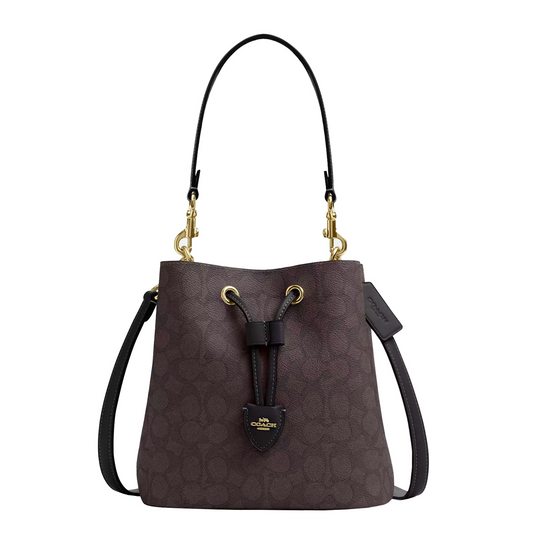 Bolsa Rowan Bucket Bag In Signature Canvas Walnut Black