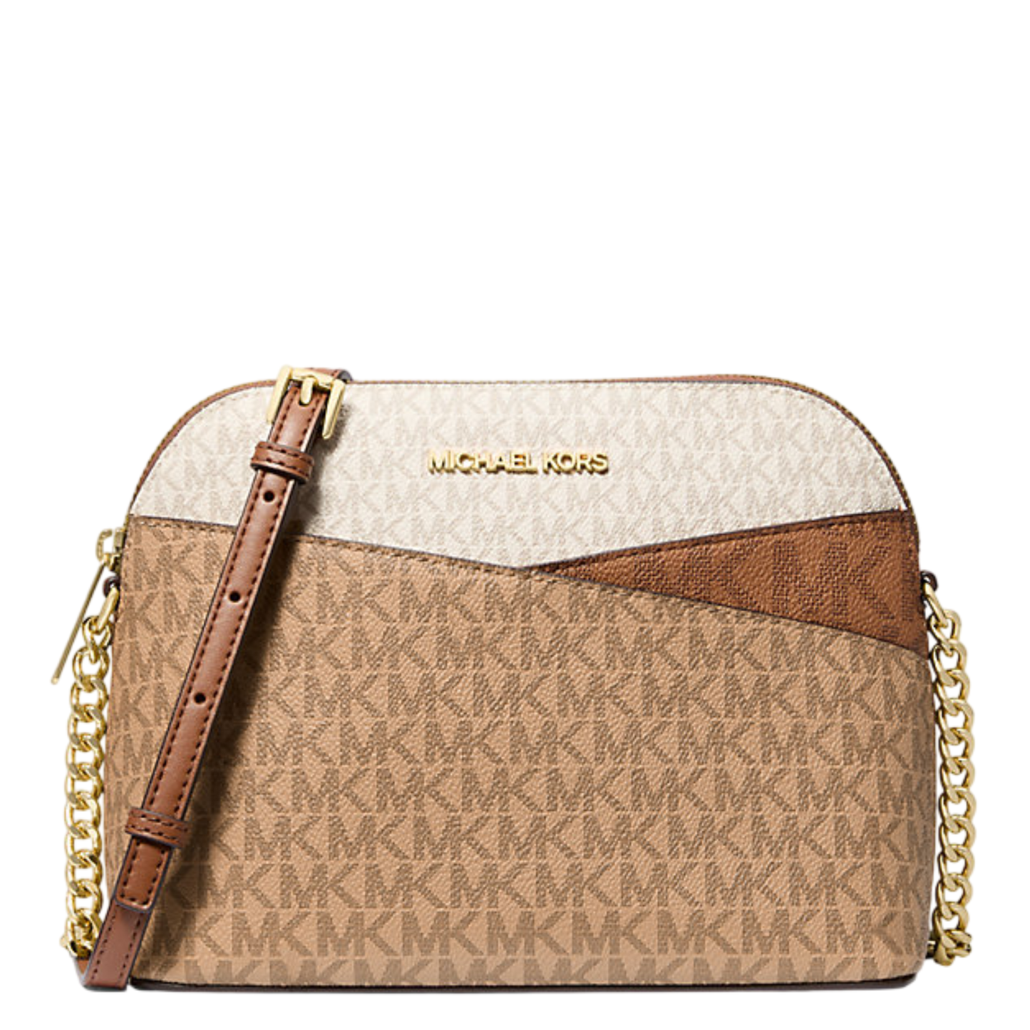 Bolsa Michael Kors Jet Set Travel Medium Dome Color-Block Signature Logo Crossbody Bag Camel Multicolor