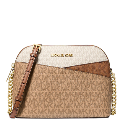 Bolsa Michael Kors Jet Set Travel Medium Dome Color-Block Signature Logo Crossbody Bag Camel Multicolor