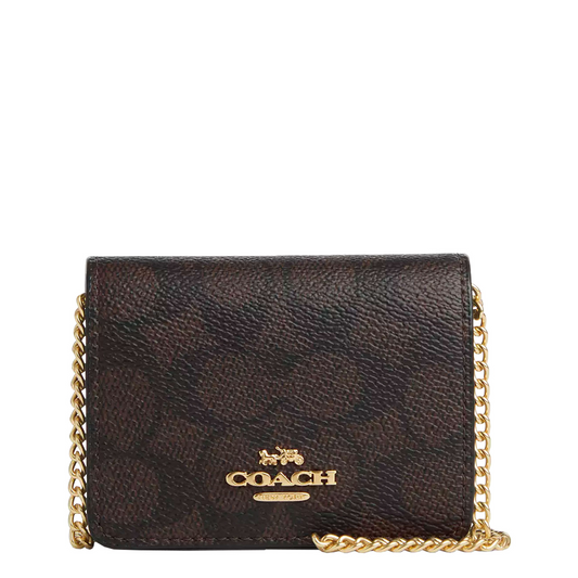 Bolsa Coach Mini Wallet On A Chain In Signature Canvas Walnut Black