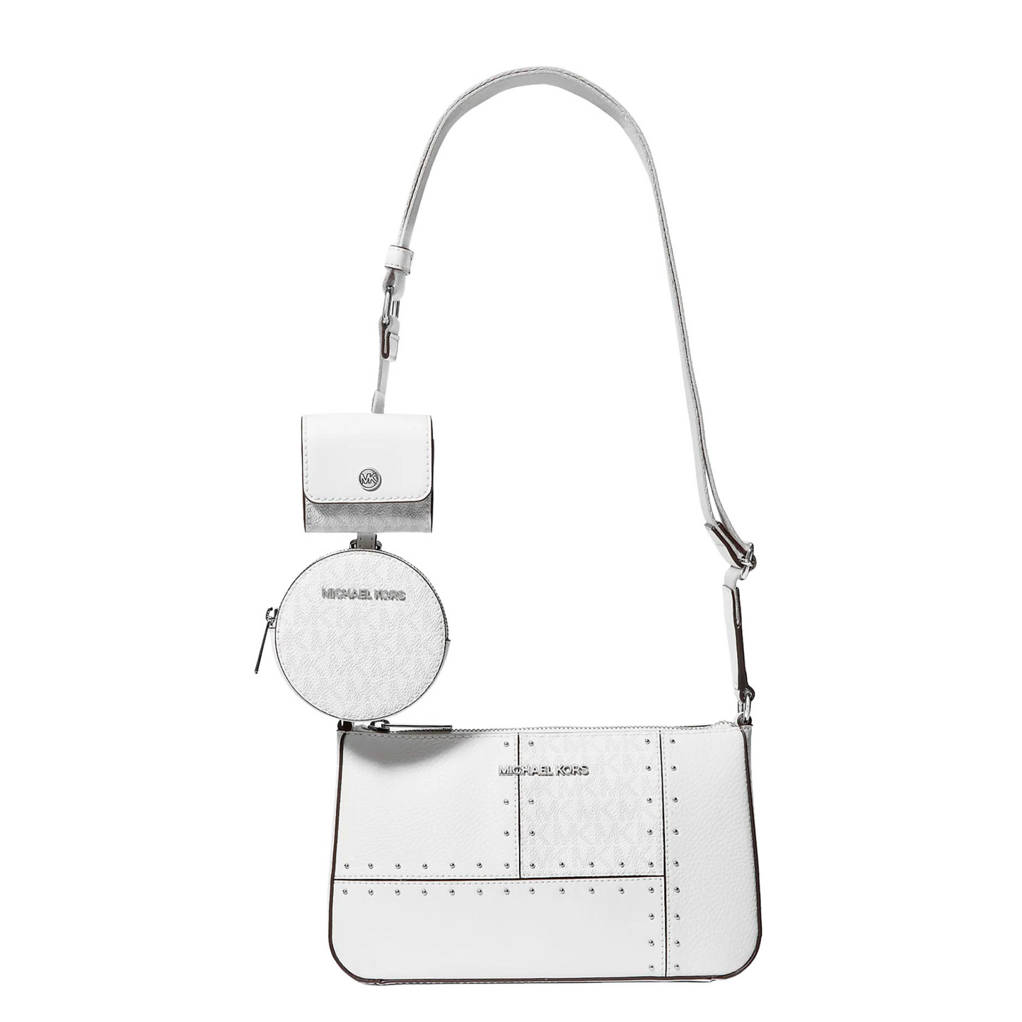 Bolsa Michael Kors Jet Set Travel Small Metallic Patchwork and Signature Logo Crossbody Bag Optic White