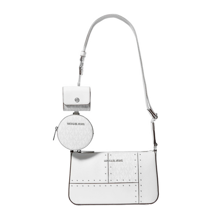 Bolsa Michael Kors Jet Set Travel Small Metallic Patchwork and Signature Logo Crossbody Bag Optic White