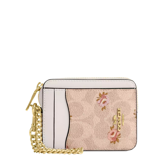 Monedero Coach Zip Card Case In Signature Canvas With Floral Print Sand Multi