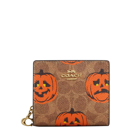 Cartera Coach Snap Wallet Signature Canvas With Halloween Print Tan Multi