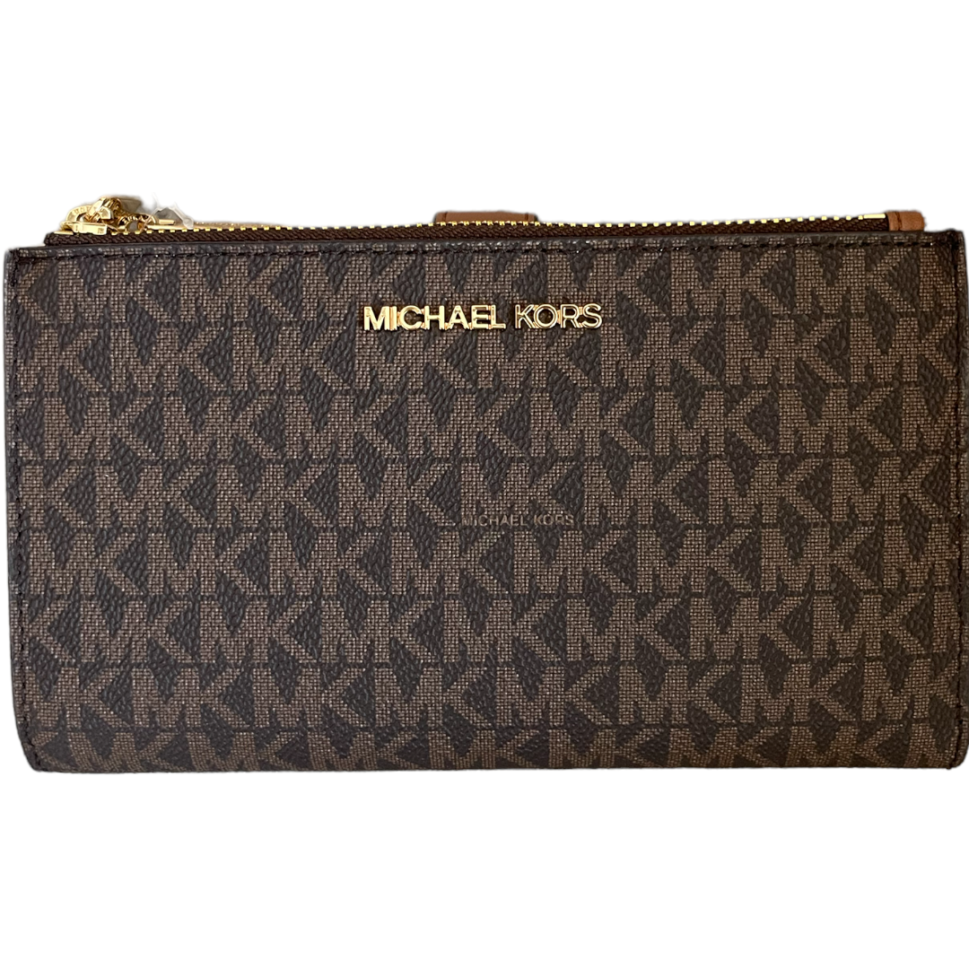 Cartera Michael Kors Jet Set Travel Double Zip Wristlet Logo Brown Furore