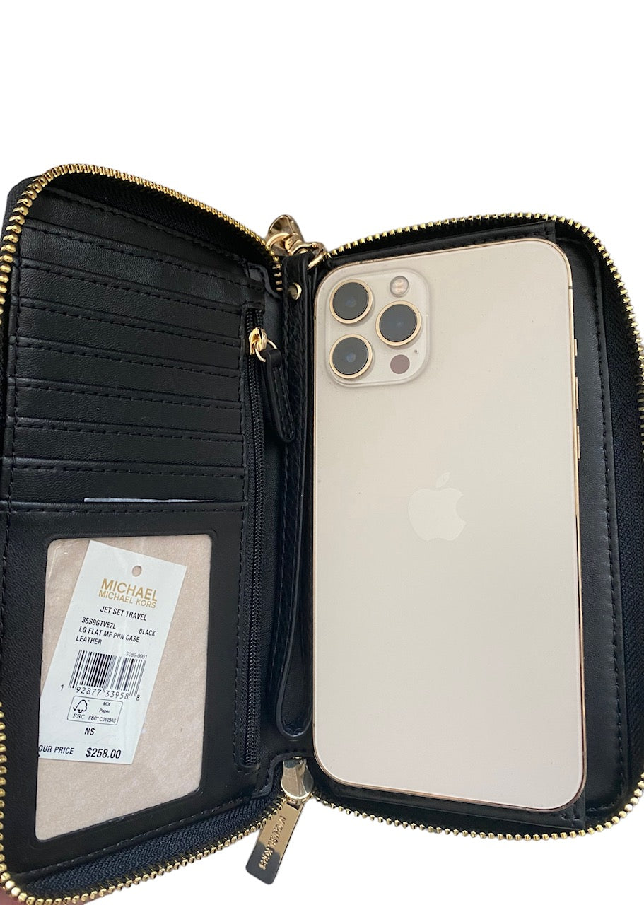 Cartera Michael Kors Large Pebbled Leather Smartphone Wristlet Black