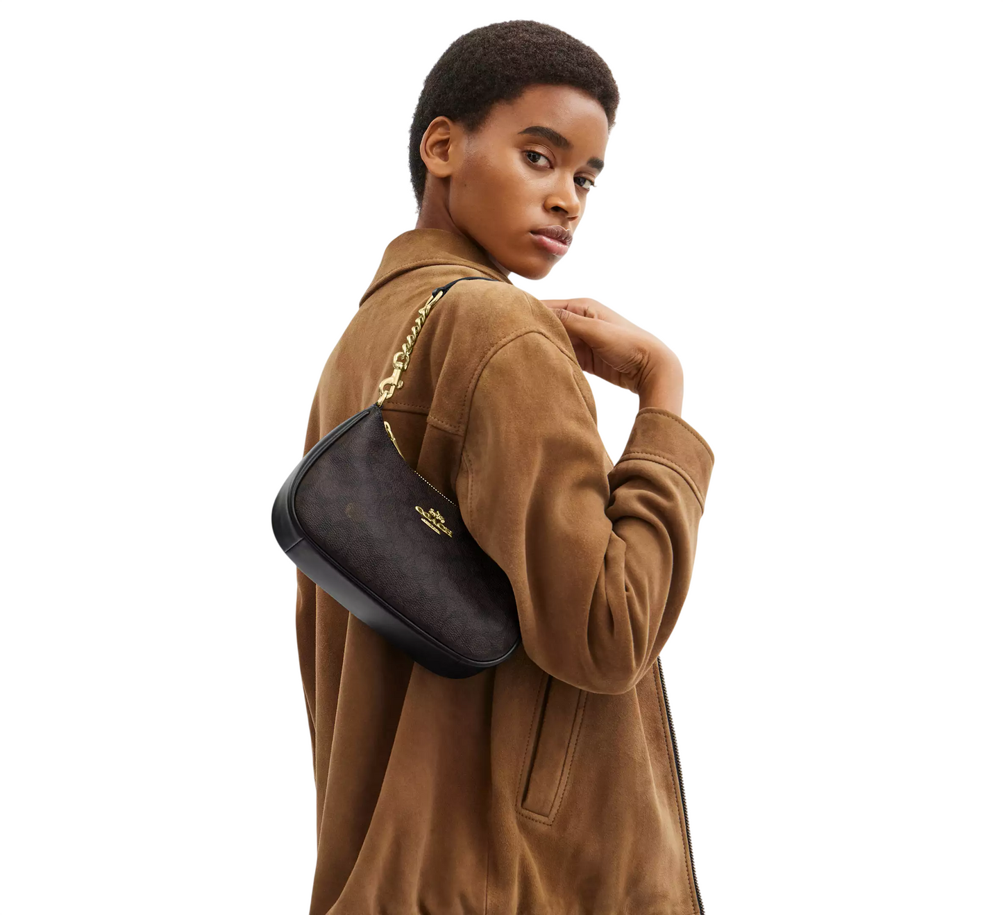 Bolsa Coach Teri Shoulder Bag In Signature Canvas Walnut Black