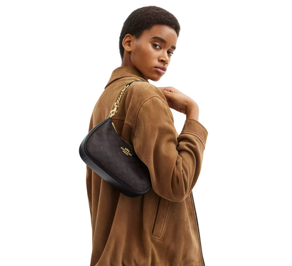 Bolsa Coach Teri Shoulder Bag In Signature Canvas Walnut Black