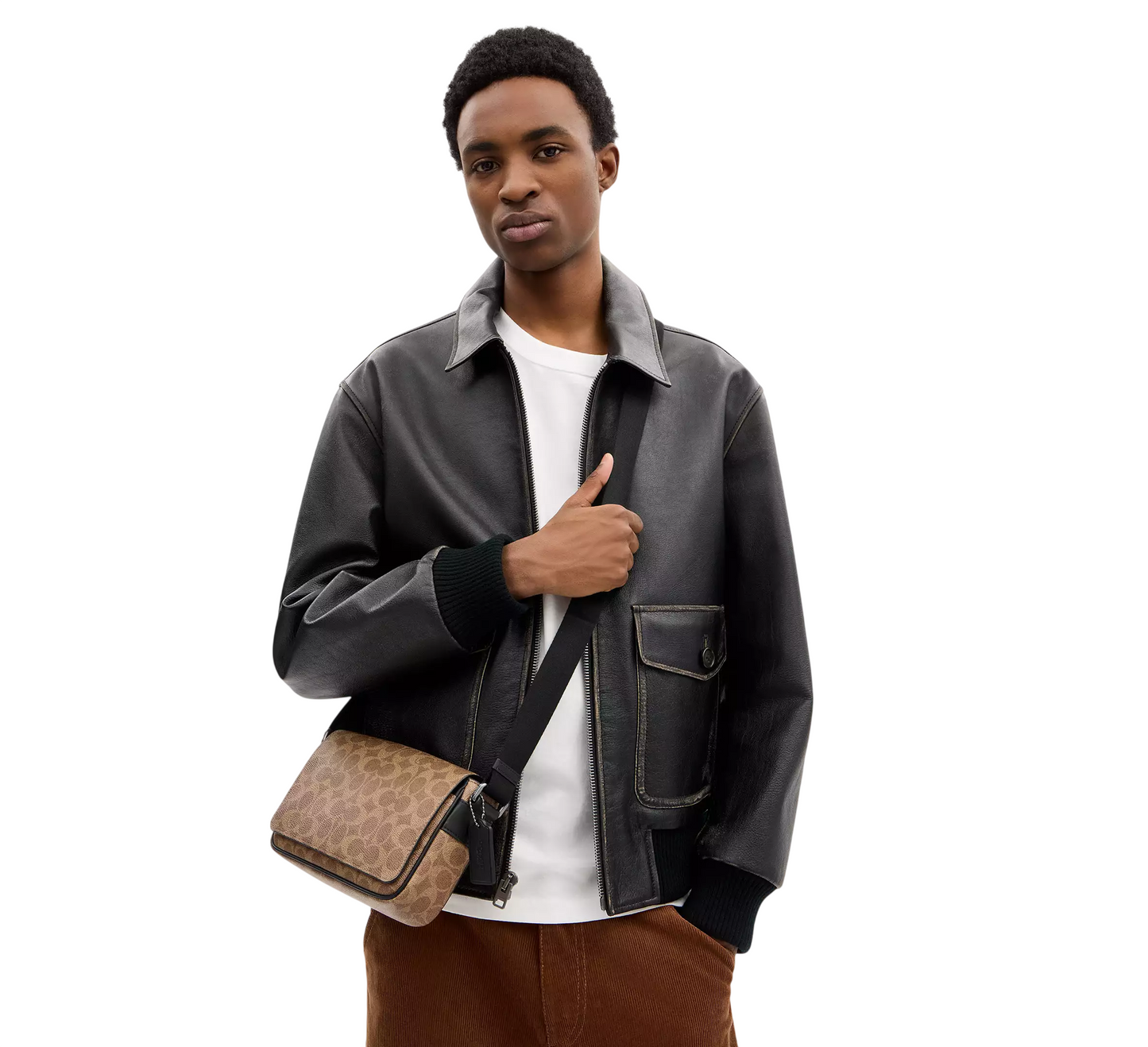 Bandolera Jack Small Flap Crossbody Bag In Signature Canvas Tan Black