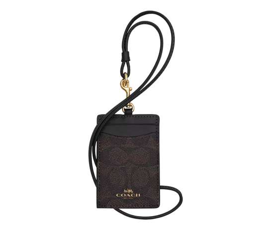 Tarjetero Coach ID Lanyard In Signature Canvas Walnut Black