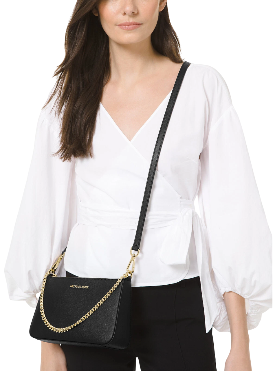 Bolsa Michael Kors Jet Set Medium Saffiano Leather Crossbody Bag Noir