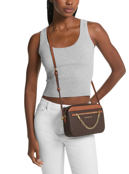 Bolsa Michael Kors Jet Set Large Logo Crossbody Bag Brown