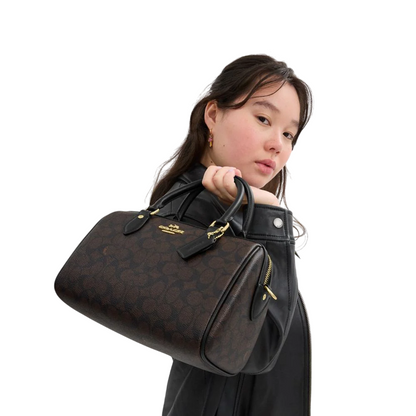 Bolsa Coach Rowan Satchel In Signature Canvas Brown