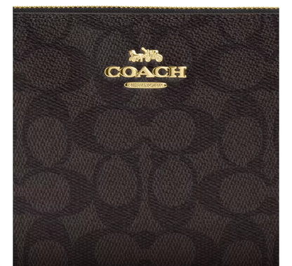 Monedero Coach Large Corner Zip Wristlet In Signature Canvas Walnut Black