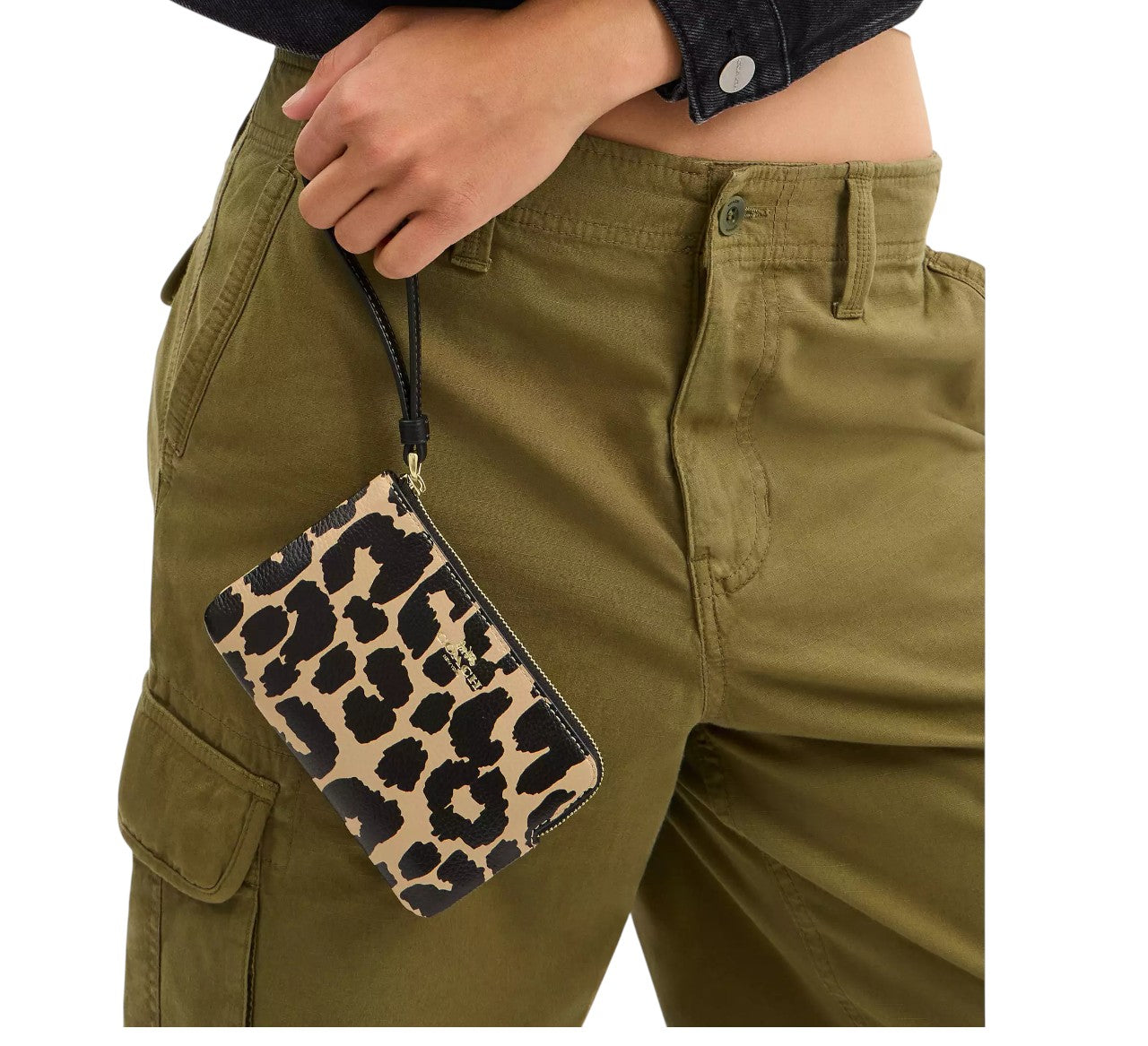 Monedero Coach Corner Zip Wristlet With Leopard Print